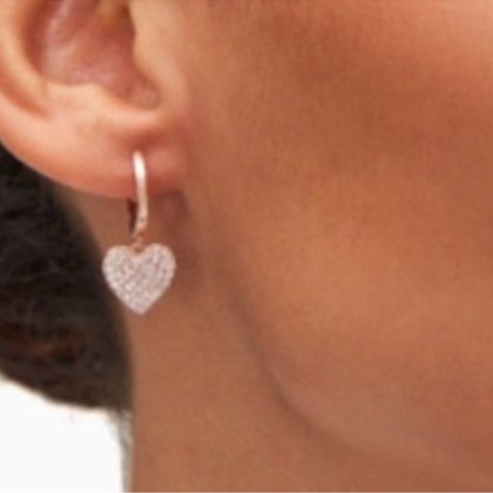 Kate Spade NWT Yours Truly Pave Heart Drop Earrings Rose Gold - Picture 4 of 8